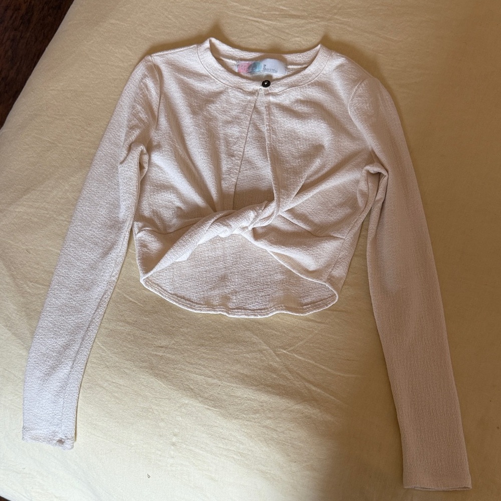 Free People Beach Cream Long Sleeve Keyhole Crop Top